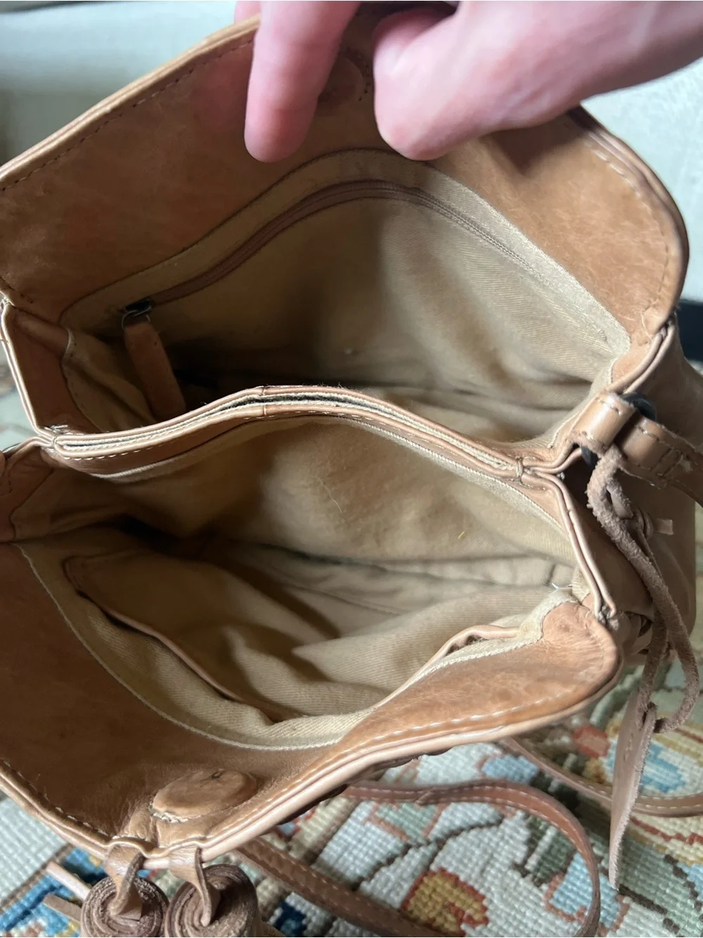 Vintage Woven Leather Crossbody Bag with Tassel - Tan - Picture 2 of 5